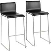 Mara 30" Bar Stool in Black Leatherette & Stainless Steel (Set of 2)